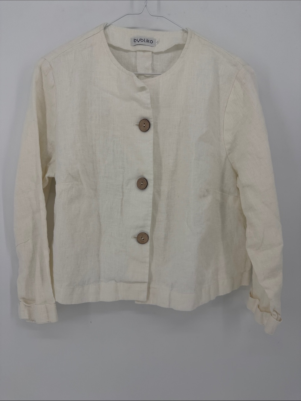 Bybliko 100% Linen Ivory Button Front Jacket Blazer Size Large